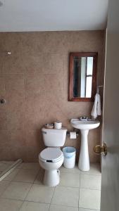 a bathroom with a toilet and a sink at Los Pueblitos de Guanajuato in Guanajuato