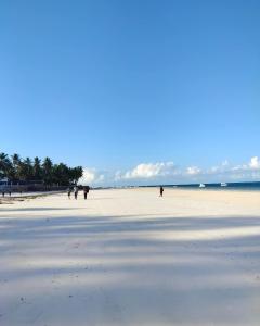 a group of people walking on the beach at Palm Villa Hideaway in Diani Beach