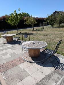 two tables and chairs sitting on a patio at LE CHARME D OGNES in Ognes