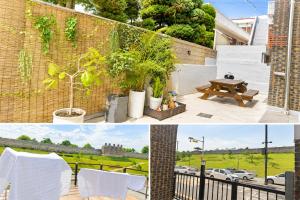 a collage of pictures of a patio with a picnic table at Woori Stay in Suwon +5 photos