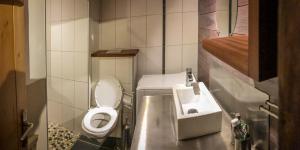 a small bathroom with a toilet and a sink at Ski Chalet located Meribell in Les Allues