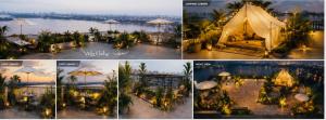a collage of photos of a resort with a tent at Westlake House By Jen in Hanoi
