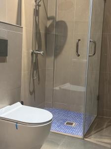 a shower stall with a toilet in a bathroom at Duplex nr 3 à Bandal in Kinshasa