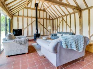 a living room with two couches and a fireplace at Glebe Stables in Steyning
