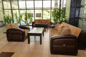a lobby with couches and a table and plants at Everest Hotel in Etropole