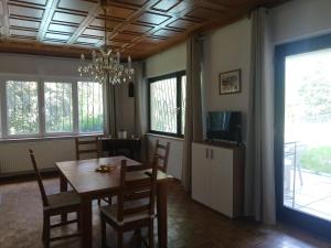 a dining room with a table and chairs and a chandelier at Apartment Gms in Schottwien