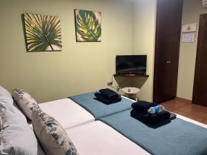 a living room with a white couch and a tv at HOSTAL TREVELEZ in El Ejido