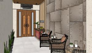 a rendering of a patio with two people sitting in chairs at Greenhouse Siargao in General Luna