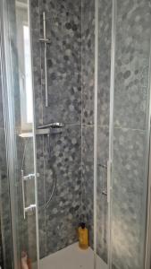 a bathroom with a shower with a glass door at Between Calvi and Ile Rousse seaside in Lumio +42 photos
