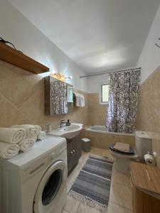 a bathroom with a washing machine and a sink at VILLA ERMIONI in Melíkia