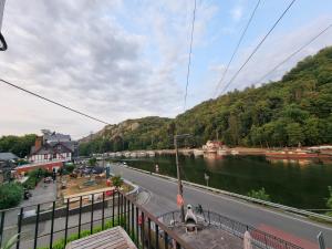a view of a river from a balcony of a town at Belle Echappée Mosane in Waulsort +14 photos