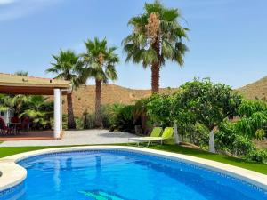 ein Swimmingpool in einem Garten mit Palmen in der Unterkunft Casa Eclipse in Benajarafe