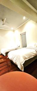 a bedroom with two beds and a mirror at Lilly by the road in Durban +3 photos