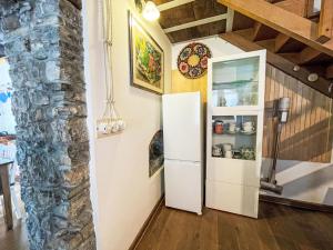 a refrigerator in a kitchen next to a stone wall at Holiday Home Casa Lienartova by Interhome in Grimacco +24 photos
