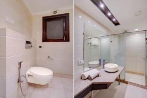 two pictures of a bathroom with a toilet and a shower at Townhouse Millenium City Centre in Gurgaon