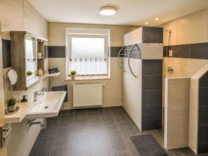 a bathroom with a sink and a shower at Apartment Wohnung Gartenblick by Interhome in Laupheim +21 photos
