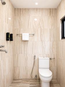 a bathroom with a white toilet in a room at Apartment Hotel 11 Thamel in Kathmandu +22 photos