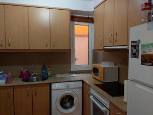 a kitchen with a sink and a washing machine at Pescadors in Les Cases d'Alcanar
