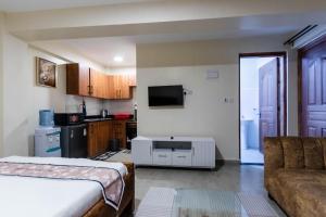 a living room with a bed and a couch at Rustic Studio in CBD with free WI-FI in Nanyuki +5 photos