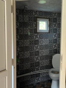 a bathroom with a toilet and a window at Dadu Guest house in Davberi