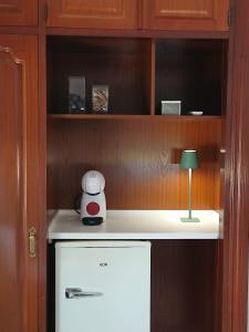 a kitchen counter with a refrigerator and a lamp on it at Casa Lunamar in Rincón de la Victoria
