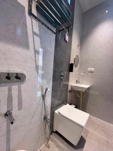 a bathroom with a toilet and a sink at Hampi Tribes Homestay in Hampi