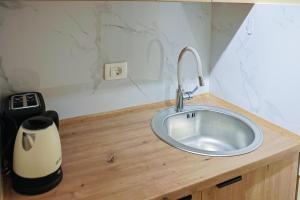 a kitchen counter with a sink and a soap dispenser at FourMountains-Trebević in Sarajevo