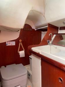 a small bathroom with a toilet and a sink at The Happy Sailor in Viana do Castelo