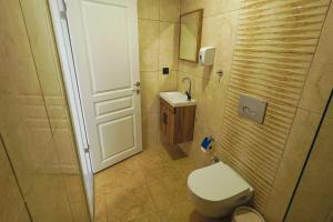 a small bathroom with a toilet and a sink at Doruk Pansiyon in Amasra