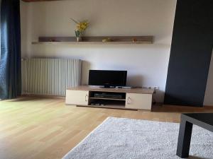 a living room with a flat screen tv on a stand at Ferienwohnung Sonnenschein mit Balkon in Lage