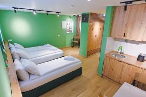 a green room with two beds and a sink at FourMountains-Jahorina in Sarajevo