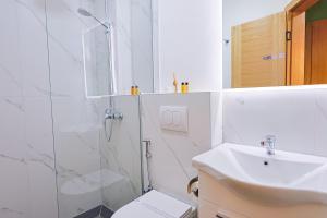 a bathroom with a shower and a toilet and a sink at FourMountains-Jahorina in Sarajevo