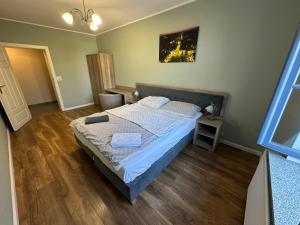 a bedroom with a bed in a room at Apartament Kleopatra in Gniezno