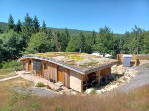 a house with a green roof on top of it at La Yourte Un Autre Monde in Le Hohwald +24 photos