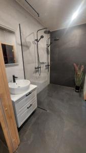 a bathroom with a sink and a shower at Kloogaranna Seaside Cottage in Kloogaranna +47 photos