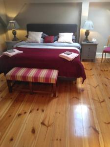 a bedroom with a large bed with a wooden floor at Luxury 1 Bed-Room Flat 65m2 in Görlitz +7 photos