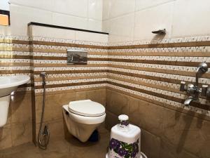 a bathroom with a toilet and a sink at EcoHills in Anachal +37 photos