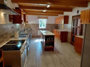 a large kitchen with a sink and a counter at Horská chata U Pekařů in Pec pod Sněžkou