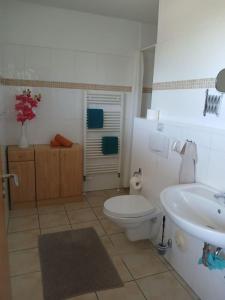 a bathroom with a toilet and a sink at Meeresrauschen in Fehmarn +12 photos