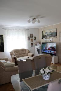 a living room with a couch and a tv at Apartman Anastasija in Guča