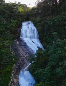 a waterfall in the middle of a forest at Flat Centro Rota Cachoeira in Bonito