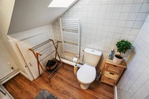 a bathroom with a white toilet in a room at Studio "En Coeur de Ville" - Proche Mairie et Quartier Perret - Calme et Charmant in Le Havre +19 photos