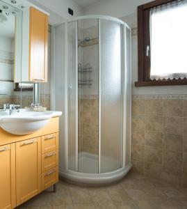 a bathroom with a shower and a sink at Chalet Santa Barbara in Bormio