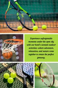 a collage of three pictures of tennis balls and tennis rackets at JJPHR Hotel San Antonio in Lubao