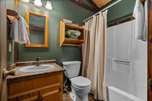 a bathroom with a toilet and a sink at The Lost Compass in Sautee Nacoochee +30 photos