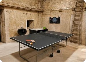 a ping pong table in a room with a wall at Grand gîte convivial proche de Dijon in Marey-sur-Tille