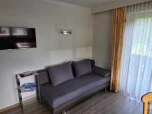 a living room with a couch and a tv at Siegele - Top 1 in Kappl
