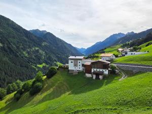 a small village on a hill with mountains in the background at Siegele - Top 1 in Kappl