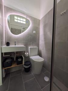a bathroom with a toilet and a sink and a mirror at Casa Crisel in Aljezur +21 photos