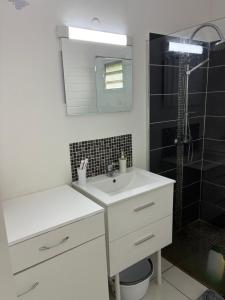a white bathroom with a sink and a shower at Éclat doasis in Vieux-Habitants